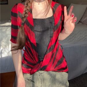 Chic Red and Black Women's Blouse